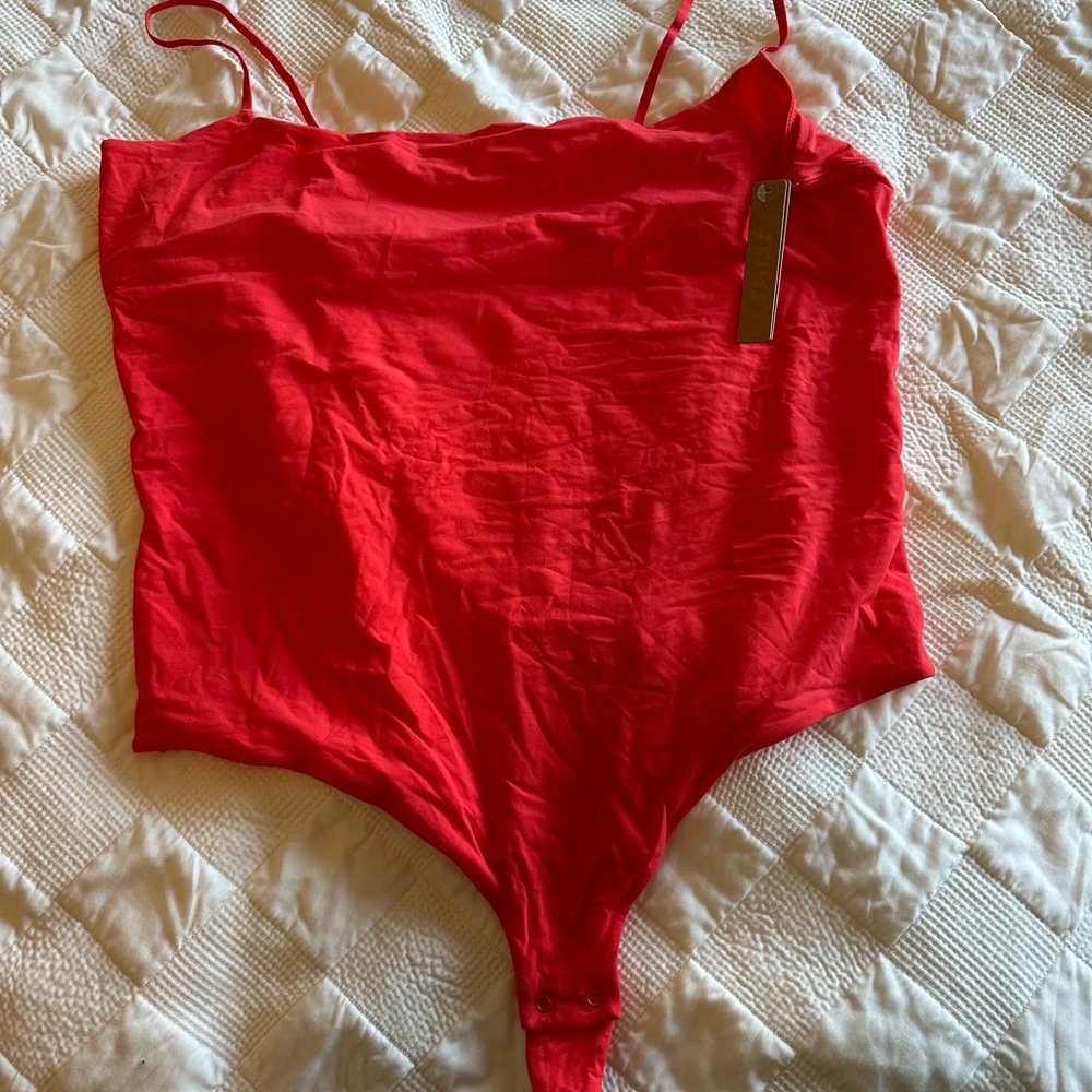 SKIMS Red Satin-Look Thong Bodysuit